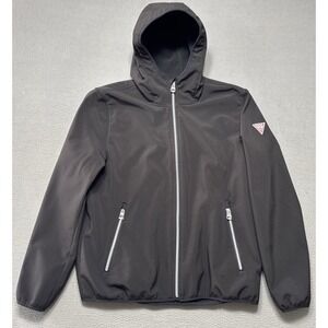 Guess Jacket Mens Sz XL Black Softshell Hooded Rain Full Zip Outdoor Performance